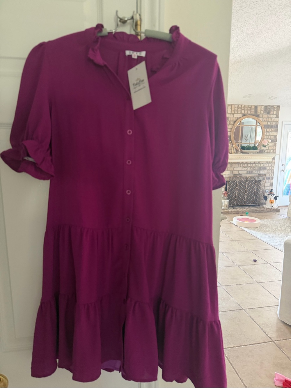 ' Ruffle Tiered Button-Front Dress in Plum